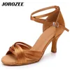 Dansschoenen Jorozee Professional Classic Dames Bronze Satijn Latijnse Ballroom Salsa Party Soft Sole