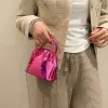 쉘 브랜드 미니 쉘 가방 여성을위한 순수한 색상 반짝이는 금 미니 어깨 가방 2023 새로운 봄 귀여운 여자 크로스 바디 메신저 가방