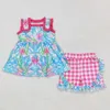 Clothing Sets Rose Red Flowers Tunic Top Ruffle Shorts Girls Summer Clothes Set Wholesale Children's RTS Boutique