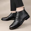 Сапоги мужчина формальная деловая обувь высокая топ-зимняя черная кожа крокодила без скольжения лодыжки