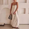 Casual Dresses Lace-up Back Maxi Dress Solid Color Strappy Elegant For Women Spaghetti Strap Square Neck Sundress