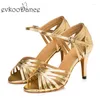 Chaussures de danse Evkoodance Practice Femmes Latin Gold Leather Salsa 8,5 cm High Talon de balle