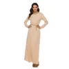 Casual Dresses Cotton Plain Abaya Inner Long Dress Women Slip Muslim Robe Under Kimono Cardigan Dubai Spring Autumn With Belt