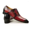 Kleiderschuhe Vintage Geschäft für Männer Weben Design Red Brogue Oxford Leder Spitzzellen gewebtes Muster Schnürung Zapatos Hombre