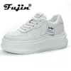 Casual Shoes Fujin 7cm Cow Genuine Leather Women Chunky Sneaker Skate Boarding High Brand Vulcanized Platform Wedge Stable