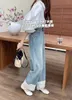 Women's Jeans Straight Leg Pants With Lace Trim