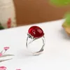 Cluster Rings Wholesale S925 Thai Silver Red Corundum Ring for Women's Retro and Antique Ethnic Style Oval Agate Blue Sandstone