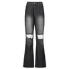 Women's Jeans Ripped Drawstring Burr Slim Trousers Spring Pants Fashion Wide-Leg Looking High Waist