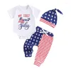 Ensembles de vêtements ma première tenue du 4 juillet pour les lettres de garçons infantiles imprimer des manches courtes stars des stars des rayures pantalons pantalons