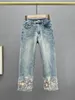 Frauen Jeans direkt für Frauen geschnittene Hosen 2024 Frühlings- und Sommerkleidung hohe Taille National Style Paillierte Blume