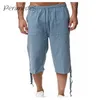 Pantalon pour hommes Coton lâche Coton 2024 Biscus d'été de plage élastique Couleur solide recadrée avec des poches de mode Ropa Hombre