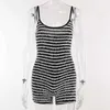 Urban Sexy Dresses Strap Black and White Stripes Patchwork Rompers Women Unique Stacked Knitted Cleavage Body-shaping Playsuits Female Streetwear Y240420