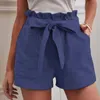 Shorts femininos femininos shorts sólidos casuais rendas respiráveis na cintura elástica verão curto com bolsos calças de treino de linho de algodão para mulheres y240420