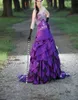 Purple Wedding Dress Gothic Tiered Skirts Court Train Mermaid Gown Colorful Wedding Dresses9829248