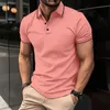 Summer Mens Casual Shortsleeved Polo Shirt Fashion Plaid Lapel Tshirt Oddychający przycisk Odzież 240418