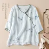 Blouses des femmes Limiguyue littéraire l'été mince ramie broderie Bamboo Print Shirts Vintage Soft Brepwant Casual Loose Tops E565