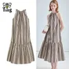 Sukienki swobodne Tingfly Summer Striped Line Midi Long Dress Bez rękawów Sundresses Bohemian Holiday Beach Styl