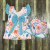 Kläder sätter bedårande barnkläder pojke och flicka boutique blommor blå ros sommarväv klänning