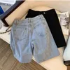 Frauenshorts Neue Vintage KN-Länge Spleiß Design Fashion Lose Freizeitstil Strtwear High Strt Cool TNS Frauen Denim Shorts Solid Y240420