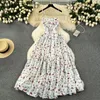 Casual klänningar sommarlångt för kvinnor blommor tryckt spaghetti rem rygglös kvinnlig vestidos de mujer elegant klänning dropship