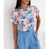 Женские блузки элегантные рубашки с цветочным принтом для женщин 2024 Summer Loose o o eck of check с коротки