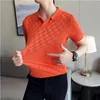 Männer transparentes Mesh gestrickt Polo -Hemd Sommer Kurzarm Vneck hohl Tee Tops Männliche lässige Plaid -Elastizität Hemden 240418