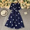 Vestidos sexy urbanos yuoomuoo chic moda polka pã impressão feminino vestido 2023 novo verão elegante bandagem vintage slim cintura grande swing vestido de festa longa y240420