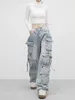 Jeans féminins reddachic petit ami grandes poches cargo femmes en détresse rétro haute hauteur Pintuck Ripped Hole Baggy Streetwear coréen
