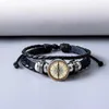 Kette Vintage Compass Bildglas Dome Snap Knopf Armband Mehrschicht gewebte Lederarmbänder für Männer Jungen Y240420