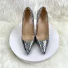 Chaussures habillées Fashion Foot's Pointed Toe High Talons pompes Silver Stone Match Modames Mesticules de travail Tenue de carrière Slip on