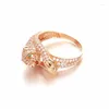 Clusterringe 585 Purpur Gold Plated 14K Rose eingelegt mit Diamonds Leopard Head für Frauen klassisches funkelnder dominereiner Schmuck