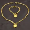 Yellow Gold Vacuum Plating Heart Belcher Padlock Pendant Necklace & Bracelet For Women Necklaces2915