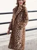 Kvinnors päls kvinnor faux coat vinter leopard tjock fluffig långärmad varm ytterkläder lyxjacka elegant mujer bontjas rockar