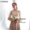 Robes de fête Cerme O-Neck Long Band Curchon Robe de soirée Champagne Prom A-Line Formeal pour les femmes 2024 PO Prix d'usine