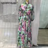 Robes décontractées Maryyimei Fashion Designer Robe Spring Summer Femmes Pink Bow Collar rose Rose Imprimestre floral élégant en mousseline de soie