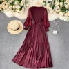 Lässige Kleider mit Gürtel 2024 Frühling Herbst Frauen langes Faltenkleid Puffärmel Elegante Chiffon Frau eine Linie großer Saum Maxi Vestidos