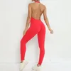 Active Set Sport Jumpsuit Women 2024 Sportswear Woman Yoga Clothing Backless Gym Set Sportwear Sexig kostym för fitnessblå röd