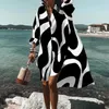 Ladies Fashion Beach Festa Vestido de Camisa de Summer Summer Autumn Buttons de manga longa casual Cardigan Lapel Impred Lapel LOLE DRESS 240417