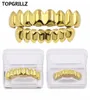 TOPGRILLZ Hip Hop Grills Set Gold Finish Eight 8 Top Teeth 8 Bottom Tooth Plain Clown Halloween Party Jewelry6922618