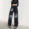 Frauen Jeans Weitbein Hosen Ladies Knochen gedruckter Hosen Hip Hop Lose Streetwear High Street Casual für Frau Ropa Mujer