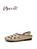 Sandali artmu originale hollow out for women genuine in pelle verdi a fascia elastica lussuosa suole morbida scarpe eleganti signore donne