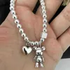 Keten Wanzhi Nieuwe roestvrijstalen armbanden voor vrouwen Fashion kralen Accessoires Simple Heart Bear Hanger Bracelet Trend Party Sieraden Y240420