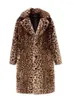 Kvinnors päls kvinnor faux coat vinter leopard tjock fluffig långärmad varm ytterkläder lyxjacka elegant mujer bontjas rockar