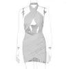 Casual Dresses Women's Sexy Halter Cut-Out Dress Backless Hollow Female