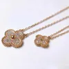 2024 Designer Four-leaf 925 Pure Silver Plated 18k Rose Gold Lucky Clover Full Diamond Necklace Womens Mini Small Crowd Chain