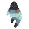 Ensembles de vêtements en tout-petit Baby Boy Clothes Ensemble de couleurs de contraste à manches longues Tops à capuche Pantalon élastique mignon bébé né