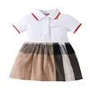 Cute Baby Girls Dress Kids Lapel Short Sleeve Pleated Shirt Skirt Children Casual Clothing Summer Cotton Princess Dresses Kids Clothes