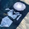 Women's Swimwear South Korea Deep V Butterfly Split Bikini Two Piece Gathered Spring Beach Vacation Swimsuit Women White Bikinis