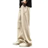 Men's Pants Thick Plush Wide Leg Sweatpants With Drawstring Waist Pockets For Men Cozy Fall Winter Trousers Sports Leisure