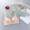 BRAS kadınlar kalınlaşmış 8cm fincan küçük göğüs toplama kablosuz iç çamaşırı çiçek brassiere rahat güzellik sırt iç çamaşırı